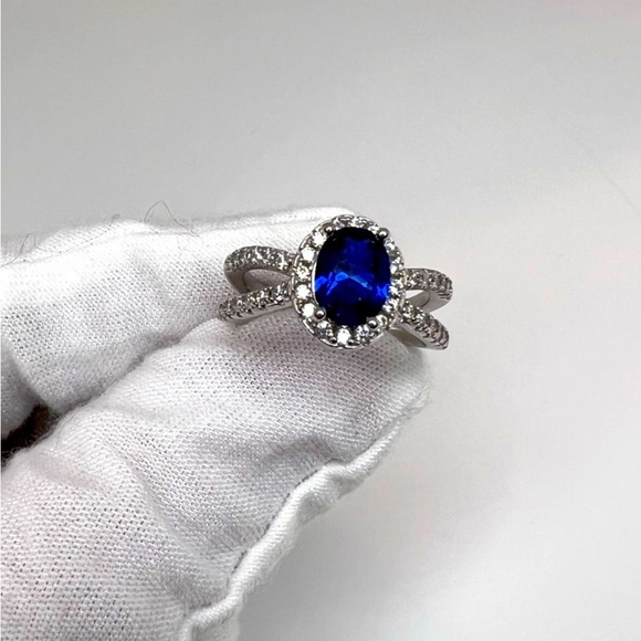 Jewelry - Sale $18 Firm! Sterling Silver Sapphire Cz & ClearCz Ring